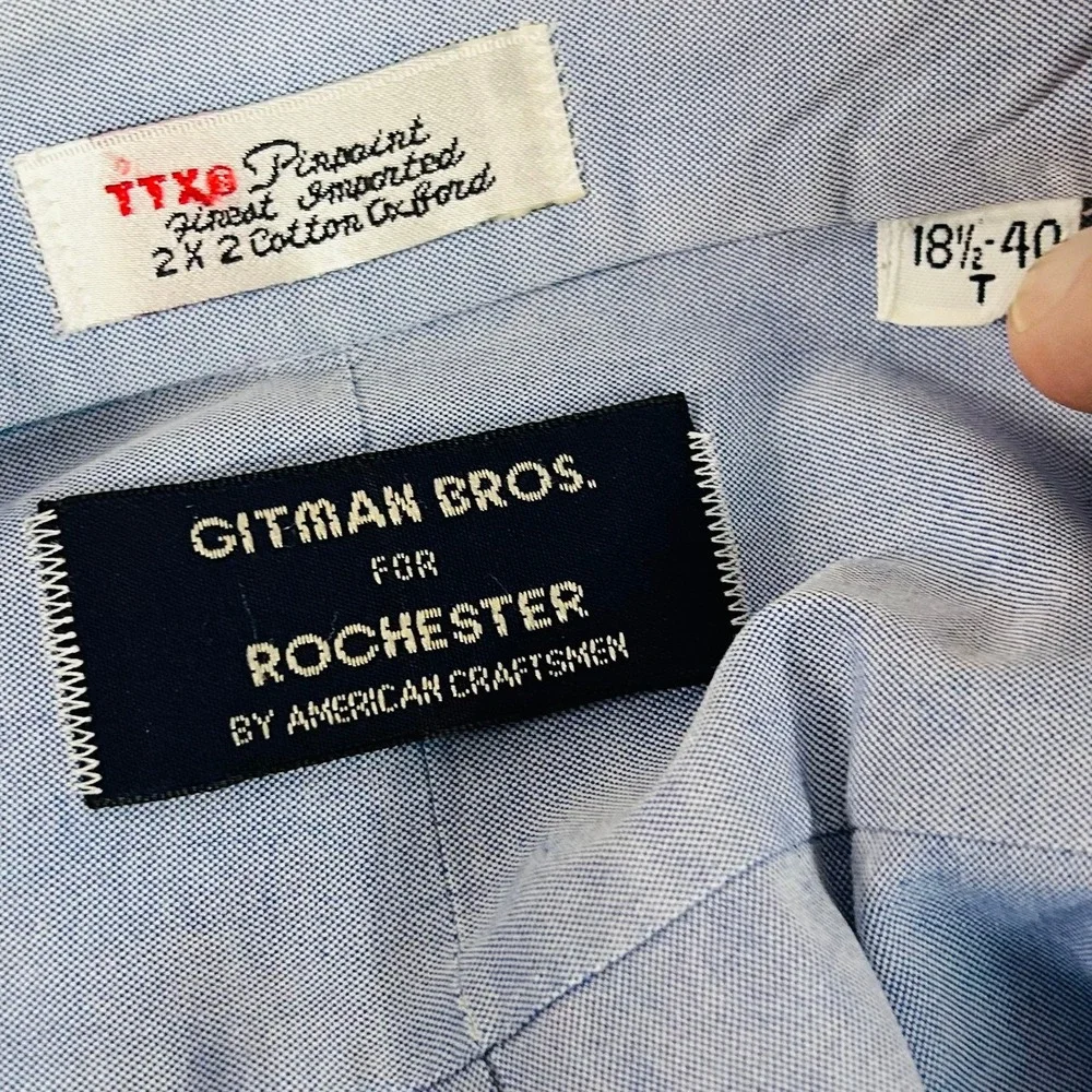 Gitman Bros 18.5 40 Tall Vintage Pinpoint Oxford Dress Shirt Blue Solid Cotton